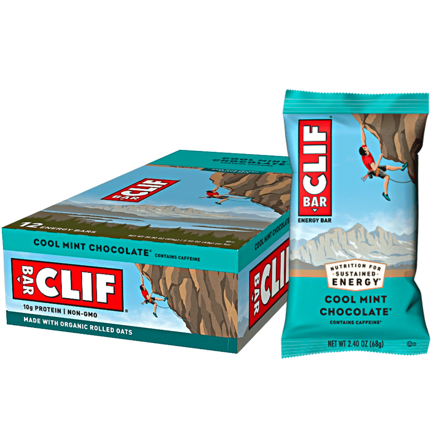 clif Energy Bar Box of 12 / Cool Mint Choc (49mg Caffeine) Energy Bar Organic CLIF08